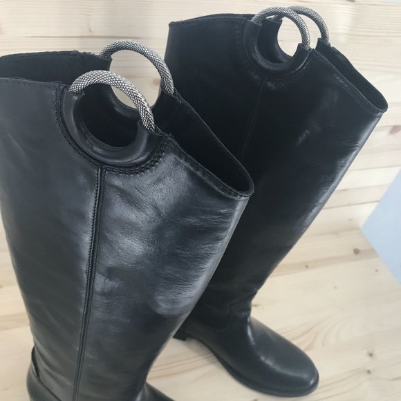Frye Womens RARE HTF!! Tall Pull On Black Leather Boots Harness Size 6 B - Picture 2 of 15